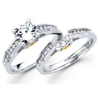 Semi Mount Diamond Engagement Rings Set 18k Multi Tone Gold Wedding Bands (1/2 Carat) Jewelers Mart Jewelry