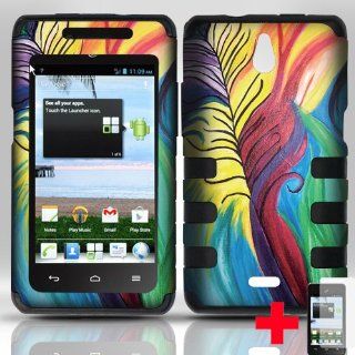 Huawei Ascend Plus H881c�PEACOCK FEATHERS DESIGN HARD PLASTIC AND SILICONE FISHBONE CELL PHONE CASE +SCREEN PROTECTOR, FROM [TRIPLE8ACCESSORIES] Cell Phones & Accessories