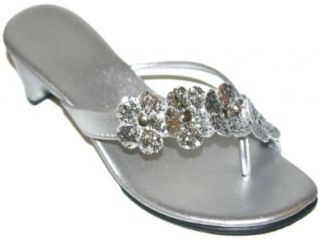 Girls Silver Glitter Flower Dress Sandals Shoes (10) Shoes