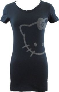 Hello Kitty Black/Pink Face Juniors T Shirt (Large) Clothing