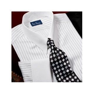 Trim Fit Fine Line Stripe White Collar Dress Shirt Black / White 14.5/32 Clothing