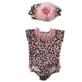 Baby Girls Pink Leopard Ruffle Bodysuit Hat Outfit 12M Reflectionz Clothing