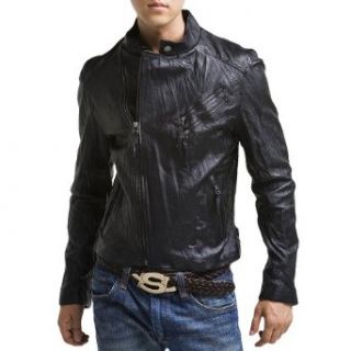 FLATSEVEN Mens Slim Fit Genuine Leather Sheepskin Jacket Asymmetric Rider (LJ105) at  Men�s Clothing store
