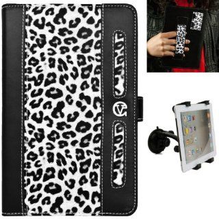 Black White Cheetah Design Dauphine Edition Protective Leather Case Cover for Visual Land Prestige 7 Internet Tablet (ME 107 8GB) + Universal Adjustable Windshield Mount for 7 10 inch Tablets Computers & Accessories