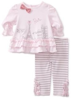 Hartstrings Baby girls Newborn Interlock Paris Tunic And Striped Legging Two Piece Set, Pink Stripe, 0 3 Months Clothing