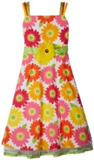 Rare Editions Girls 7 16 Flower Print Dress, Yellow/Pink/Lime/Orange, 18.5 Clothing