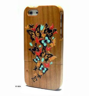 Basicase ™ Engraved Bufferfly Real Dark Walnut Wooden Hard Wood Cover Case for Apple iPhone 5 M148A Cell Phones & Accessories
