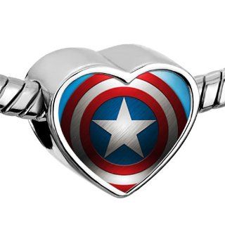 Silver Plated Pugster Charming The Shield Steve Used In Movie Captain America Photo Heart European Beads Fit Pandora Charms Bracelet Jewelry
