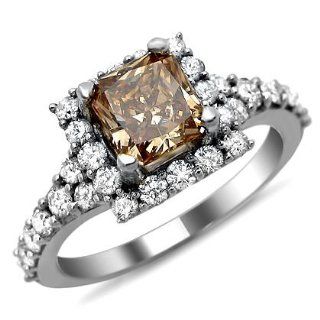 1.80ct Brown Champagne Cushion Cut Diamond Engagement Ring 14k White Gold Jewelry