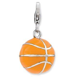 Sterling Silver Enameled 3 D Basketball w/Lobster Clasp Charm Jewelry
