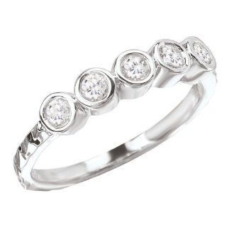 Sterling Chic Collection Bezel Set 5 White Topaz Hammered Silver Ring, Size 7 Jewelry