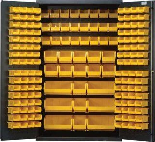 Heavy Duty Bin Cabinet, Beige 48 x 24 x 78, 171 GREEN Bins Assorted Sizes