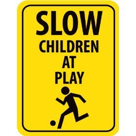 NMC TM164J Traffic Sign, Legend "SLOW   CHILDREN AT PLAY" with Graphic, 18" Length x 24" Height, Engineer Grade Prismatic Reflective Aluminum 0.080, Black On Yellow