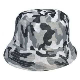 Allegra K Women Men Camouflage Pattern Stitching Brimmed Fabric Bucket Hat Cap White Gray Black