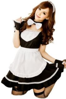 Cool2day Girls Super Cute Bow Style Maid Dress Cosplay Costume Co010063 (Womens XS S/Girls 10 16, Black) Clothing