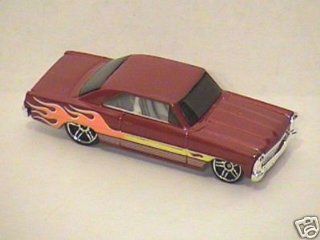 Hot Wheels Mystery Car {Opened Loose} '66 Nova Sittin' on Pr5's, Cranberry with flamz, White Interior & chrome CarriageBaggie Car 1/64 #173 2008 Toys & Games