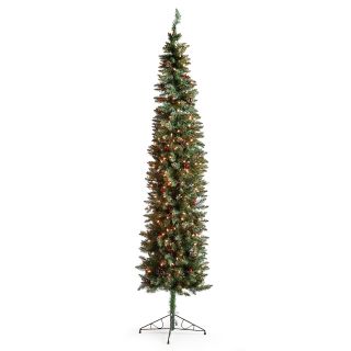 Classic Pine Slim Pre lit Christmas Tree with Berries and Pine Cones   7.5 ft.   Clear   Christmas