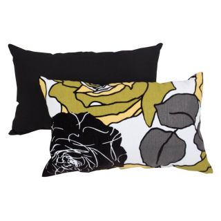 Decorative Yellow and Black Flocked Floral 18.5 x 11.5 Toss Pillow   Decorative Pillows