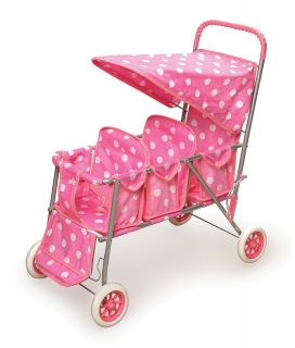 Badger Basket Pink Polka Dot Triple Doll Stroller   Baby Doll Accessories