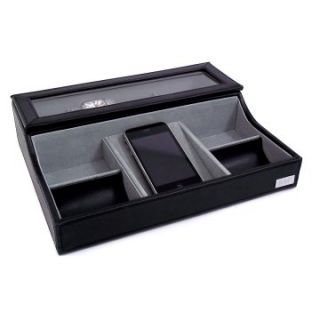 Bey Berk Personalized Black Leather Men's Valet Case   11W x 2.75H in.   Mens Jewelry Boxes