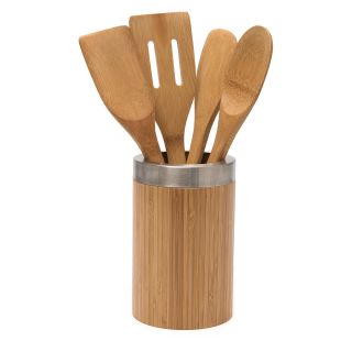 Lipper Bamboo and Stainless Steel Kitchen Tool Holder with 4 Utensils   Kitchen Utensils