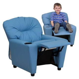 Flash Furniture Vinyl Kids Recliner with Cup Holder   Light Blue   Kids Recliners