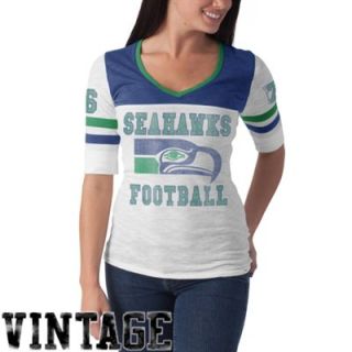 47 Brand Seattle Seahawks Ladies Vintage Debut Slim Fit V Neck T Shirt   White