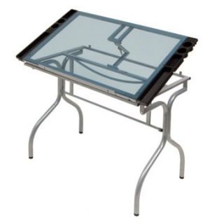 Studio Designs Folding Craft Station Silver  Blue Glass Top   Drafting & Drawing Tables