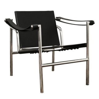 Baxton Studios Peri Mid Century Modern Black Leather Accent Chair   Accent Chairs