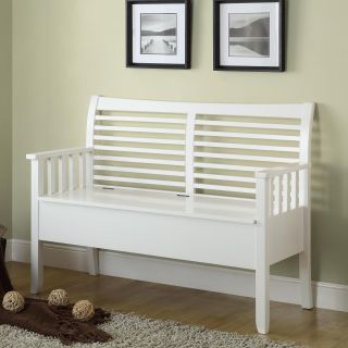 Monarch Slat Back Wood Storage Bench   White   Indoor Benches