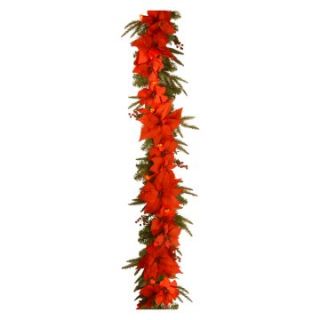 6 ft. Poinsettia Pre Lit LED Garland   Battery Operated   Christmas Garland