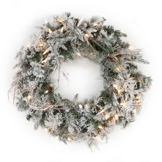 Frosted Whistler Fir Pre Lit Wreath   Christmas Wreaths