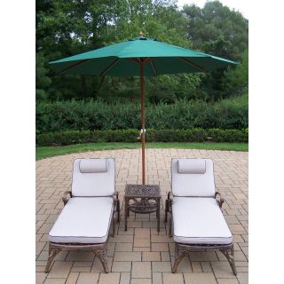 Oakland Living Mississippi Cast Aluminum Chaise Lounge Set with Umbrella and Stand   Conversation Patio Sets