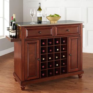 Crosley Cambridge Stainless Steel Wine Island with Turned Feet   Kitchen Islands and Carts
