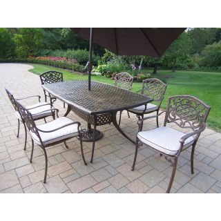 Oakland Living Oxford Mississippi Aluminum Patio Dining Set with Tilting Umbrella and Stand   Patio Dining Sets