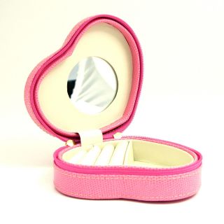 Small Heart Shaped Pink Leather Jewelry Box   5W x 1.75H in.   Travel Accessories