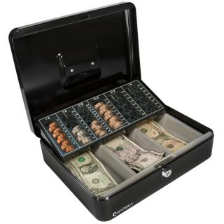 Barska 12 inch Cash Box and Coin Tray with Key Lock   Business and Home Safes