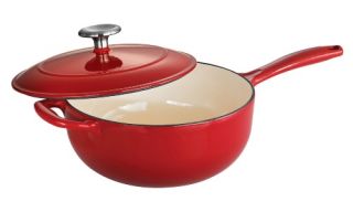 Tramontina Gourmet Enameled Cast Iron 3 qt. Covered Saucier   Gradated Red   Saucepans