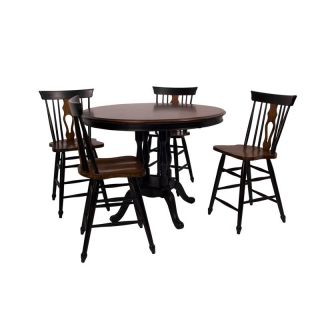 Sunset Trading Fiddleback 5 Piece Round Counter Height Set   Chestnut & Black   Dining Table Sets
