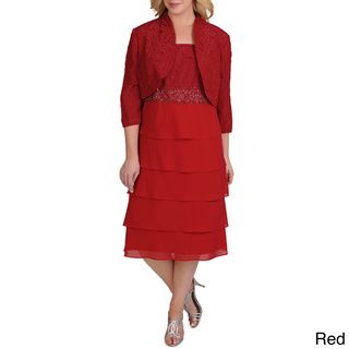 R & M Richards Women's Plus Textured Iridescent 2 piece Jacket Dress R & M Richards Plus Size Sets