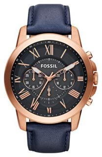Fossil Grant Round Chronograph Leather Strap Watch, 44mm