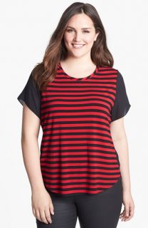 Vince Camuto Stripe Mixed Media Tee (Plus Size)
