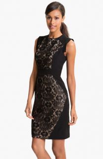 Adrianna Papell Lace Inset Crepe Sheath Dress
