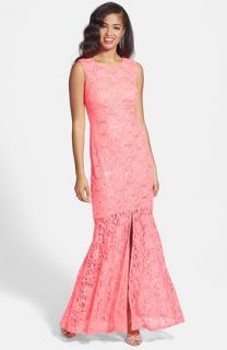 Hailey Logan Open Back Lace Trumpet Gown (Juniors) (Online Only)
