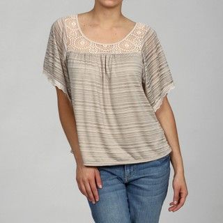 S.H.E Women's Crochet Insert Peasant Blouse Short Sleeve Shirts