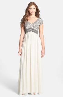Adrianna Papell Embellished Cap Sleeve Gown (Regular & Petite)