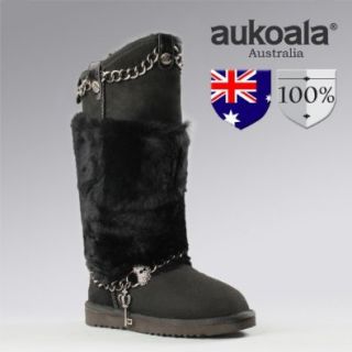 Aukoala Snow Boots Australia Sheepskin Warm Bertha For Womens_Black_Us Size 5 Shoes