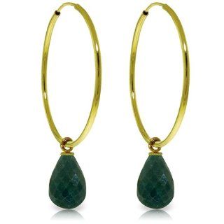 14k Solid Gold Hoop Earrings with dangling Emeralds Jewelry