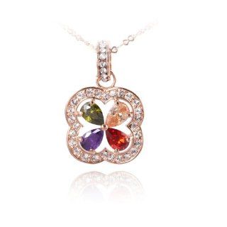 Golden Plated Swarovski Crystal Flower with blue,red,orange and olive green Rhinestone Necklace N199 Jewelry