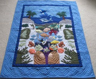 Hawaiian Style quilt Under the Sea crib baby comforter blanket hand quilted/wall hanging  Nursery Bed Blankets  Baby